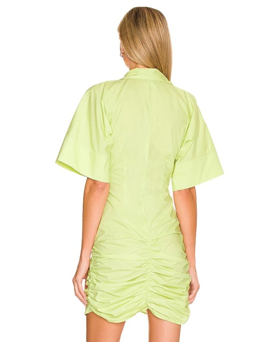 L'Academie Melissa Mini Dress in Lime Green Cotton Ruched size Small - Picture 2 of 7